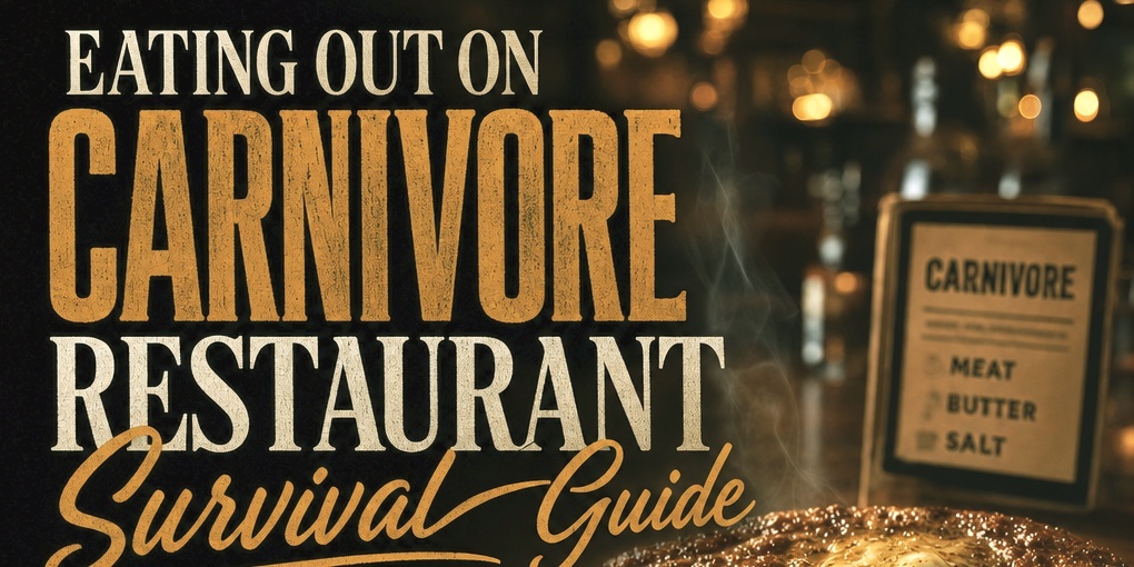 Rustic restaurant interior with warm lighting and a glowing “Carnivore” sign promoting meat, butter, and salt for a carnivore diet dining guide