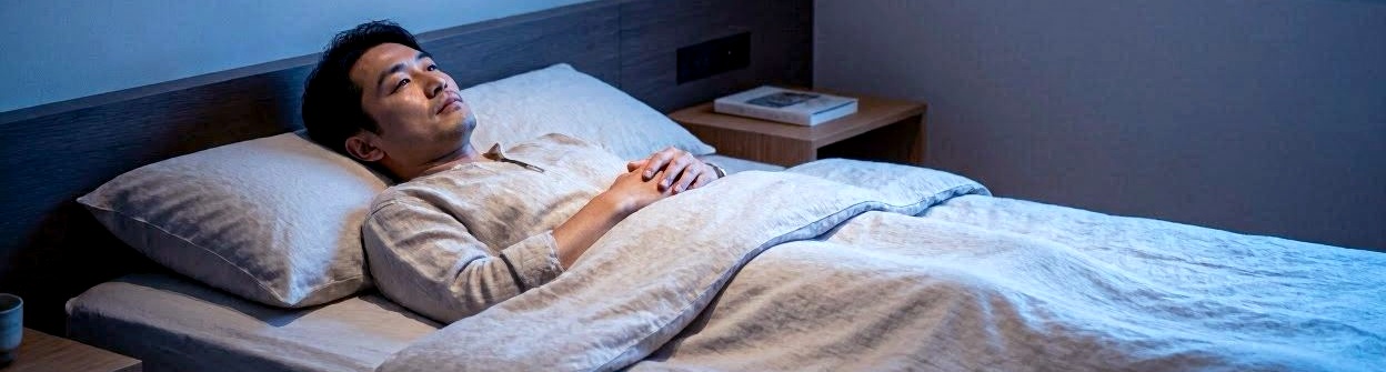 Person lying awake in bed at night, representing common carnivore sleep problems like early waking and restlessness.